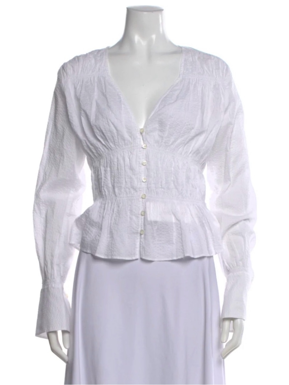 Frame Light White Button-Front Peplum Top